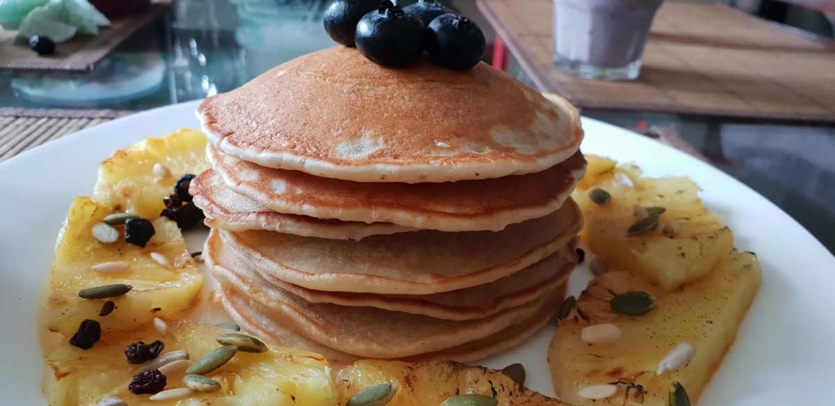 Banana Pan Cake ( Eggless) with grilled Pine apples